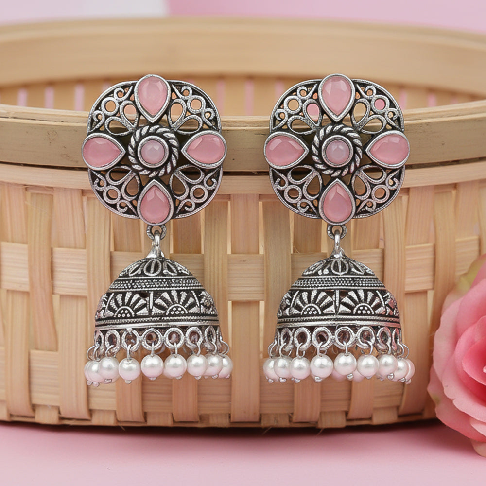 Curv & Swirl jhumka earring (Baby Pink)
