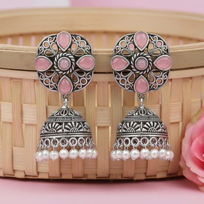 Curv & Swirl jhumka earring (Baby Pink)