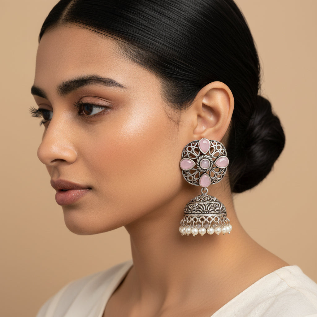 Curv & Swirl jhumka earring (Baby Pink)