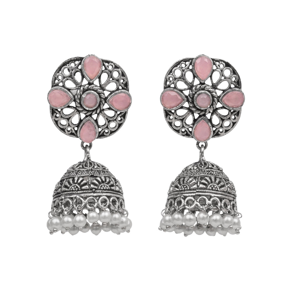Curv & Swirl jhumka earring (Baby Pink)