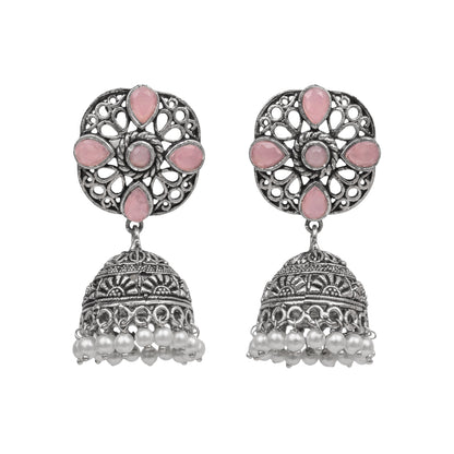 Curv & Swirl jhumka earring (Baby Pink)