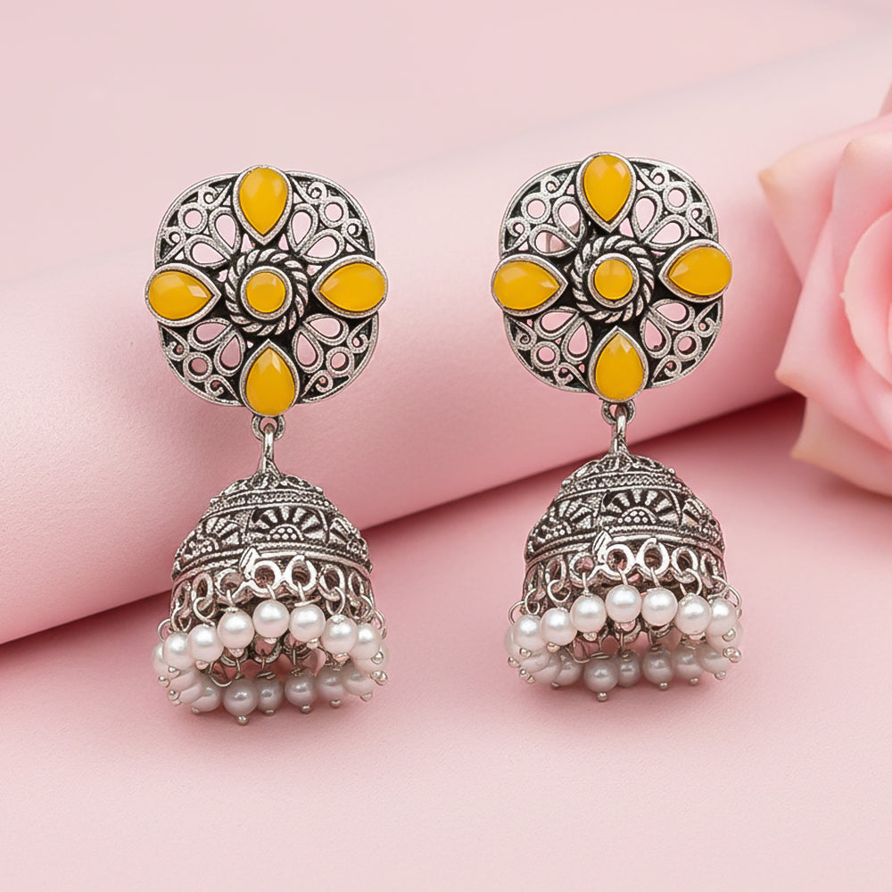 Curv & Swirl jhumka earring (Yellow)