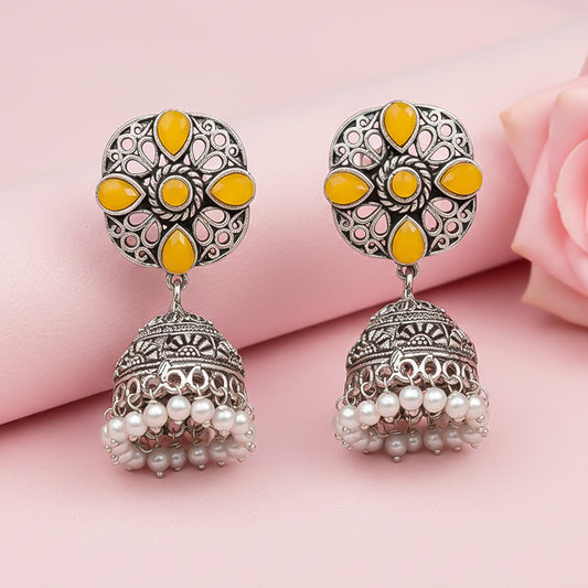 Curv & Swirl jhumka earring (Yellow)