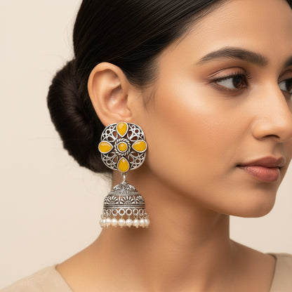 Curv & Swirl jhumka earring (Yellow)