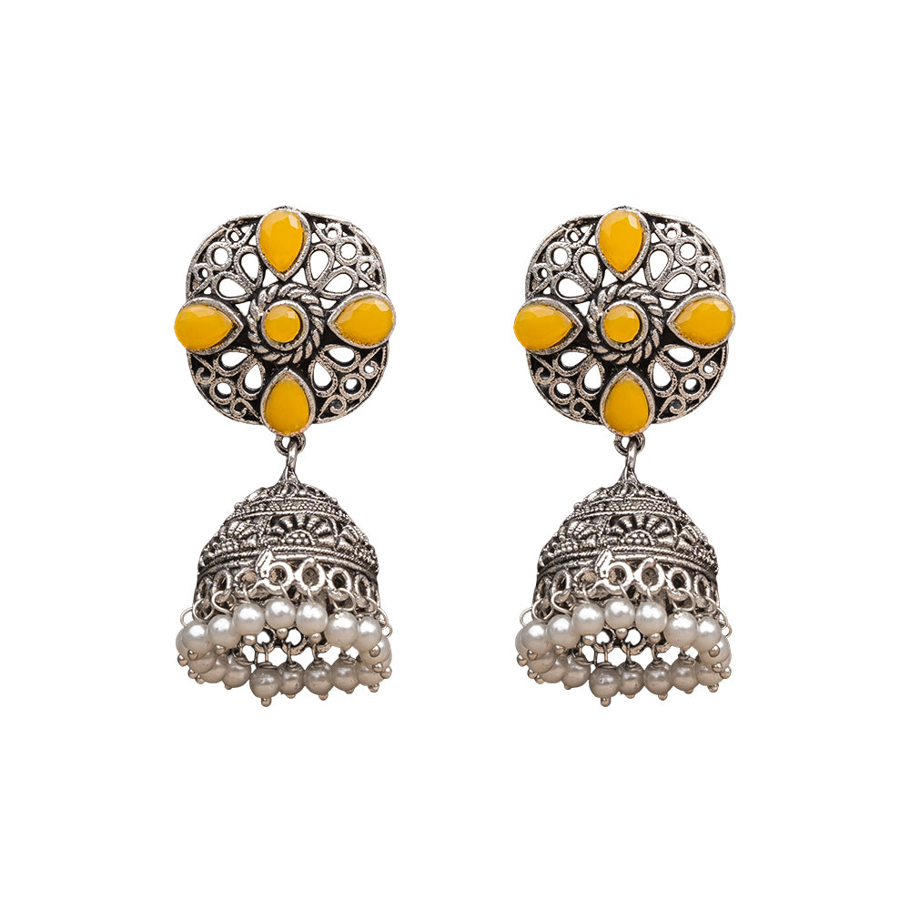 Curv & Swirl jhumka earring (Yellow)