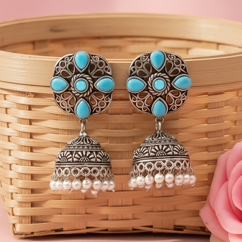 Curv & Swirl jhumka earring (Sky Blue)