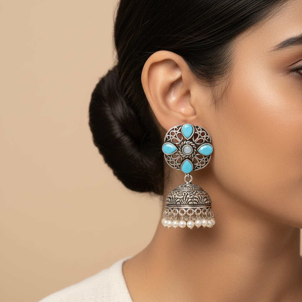 Curv & Swirl jhumka earring (Sky Blue)
