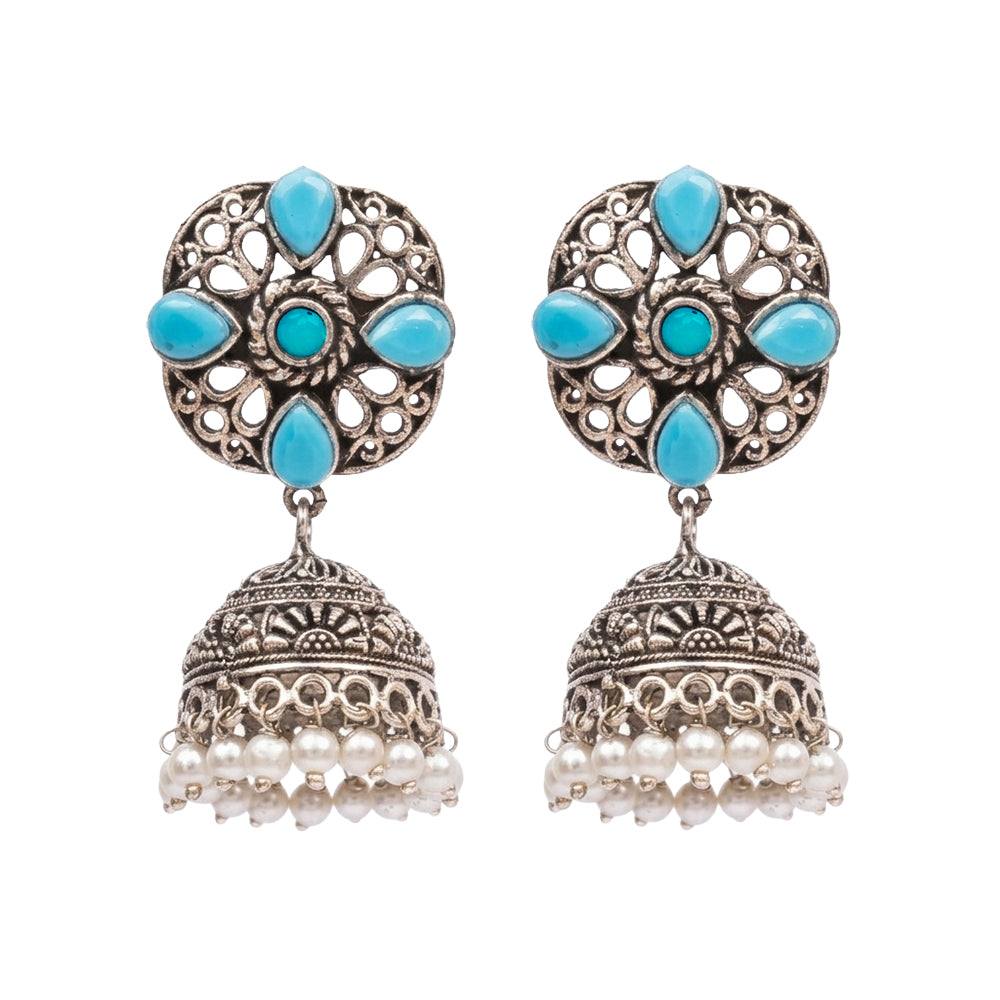 Curv & Swirl jhumka earring (Sky Blue)