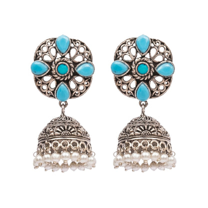 Curv & Swirl jhumka earring (Sky Blue)