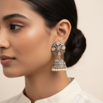 Curv & Swirl jhumka earring (Light Orange)