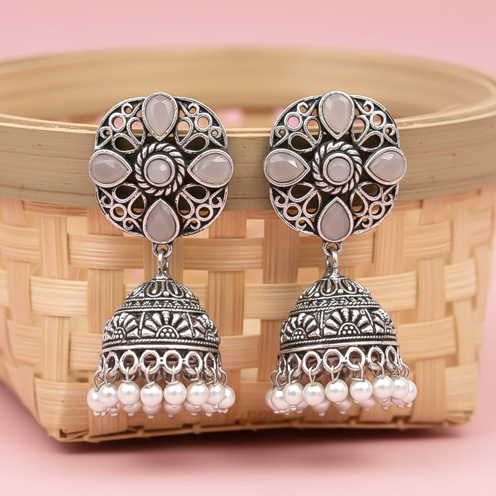 Curv & Swirl jhumka earring (Grey)