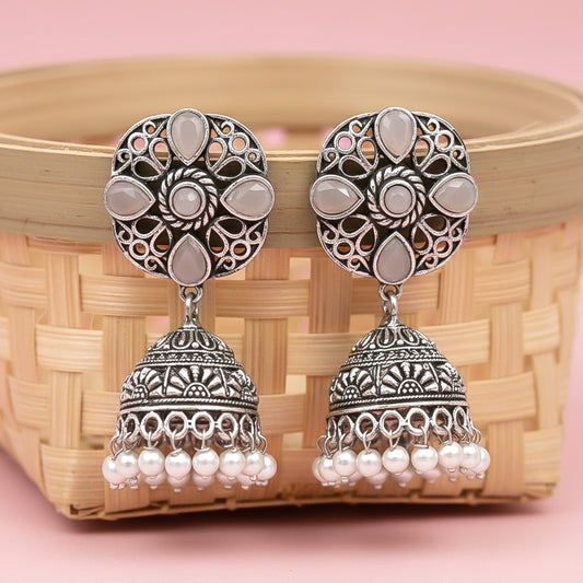 Curv & Swirl jhumka earring (Grey)