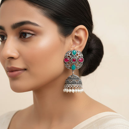 Curv & Swirl jhumka earring (Multicolored)