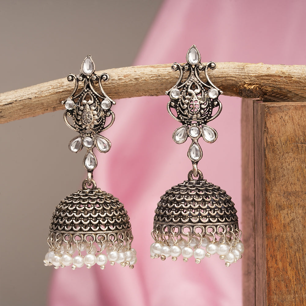 Sapphire Seher pearl jhumka earrings (White)