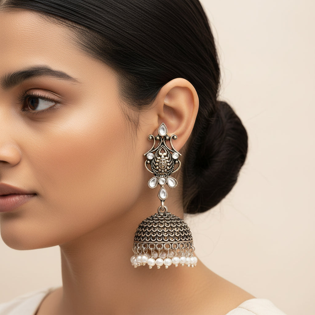 StylishKudi Oxidised Silver Earrings&Chandbali Earrings ComboSet for Women&girl