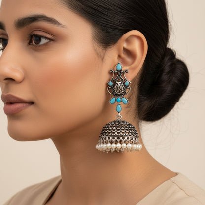 Sapphire Seher pearl jhumka earrings (Sky Blue)