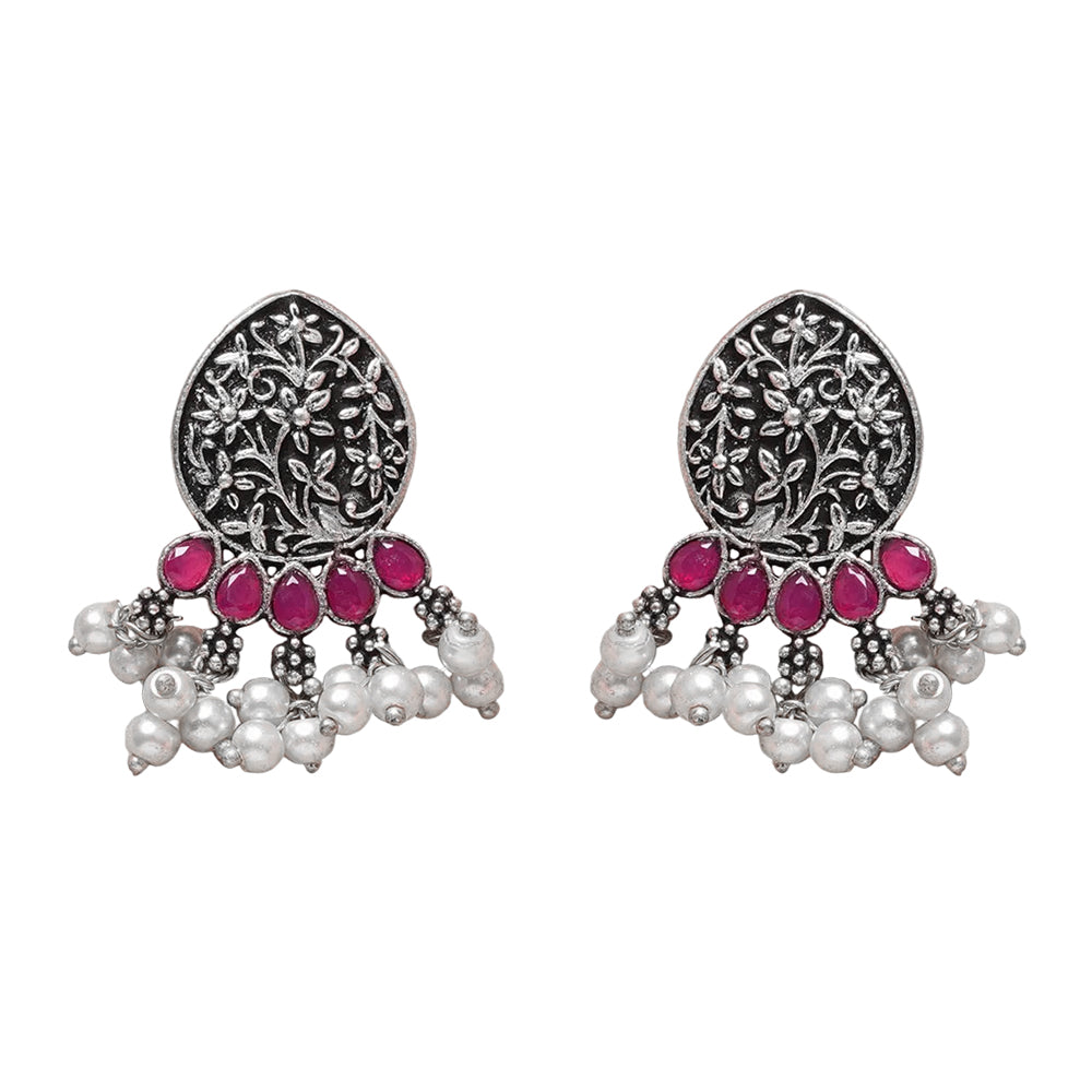 Zari carving drop stud earring (Red)