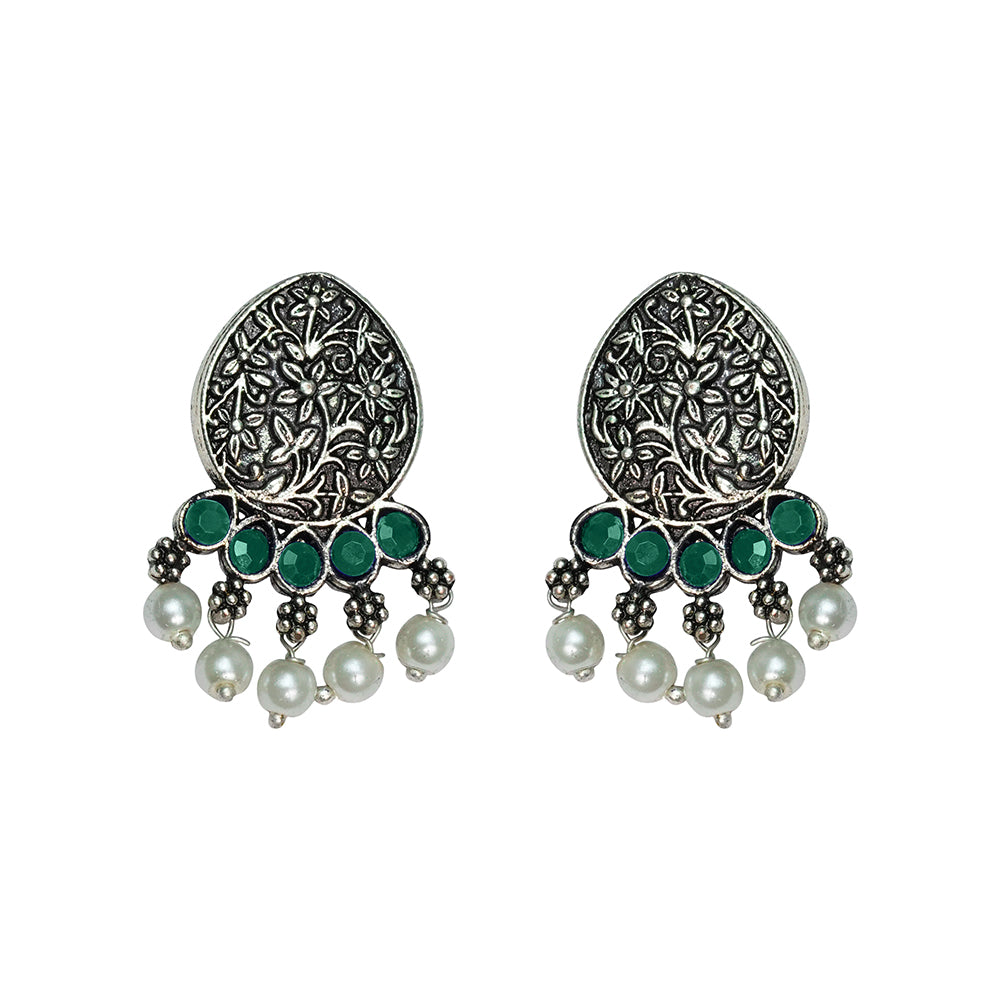 Zari carving drop stud earring (Green)