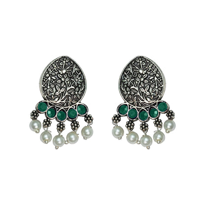Zari carving drop stud earring (Green)
