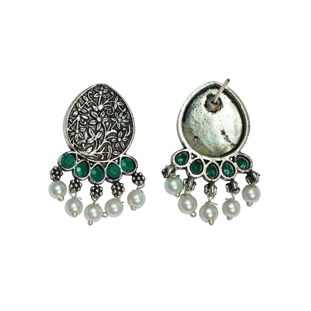 Zari carving drop stud earring (Green)