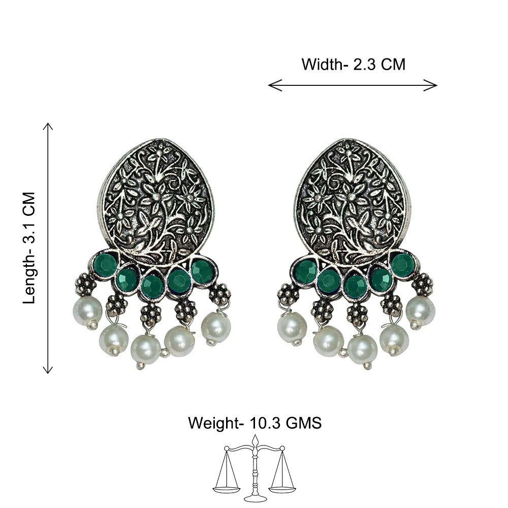 Zari carving drop stud earring (Green)