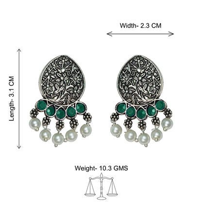 Zari carving drop stud earring (Green)