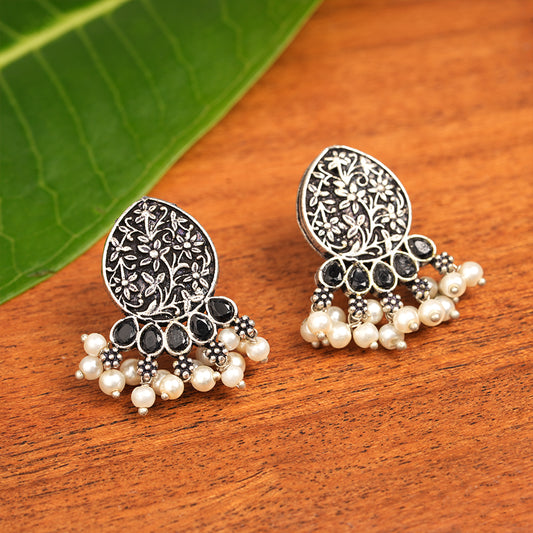 Zari carving drop stud earring (Black)