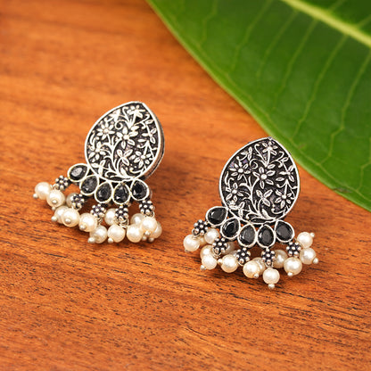 Zari carving drop stud earring (Black)