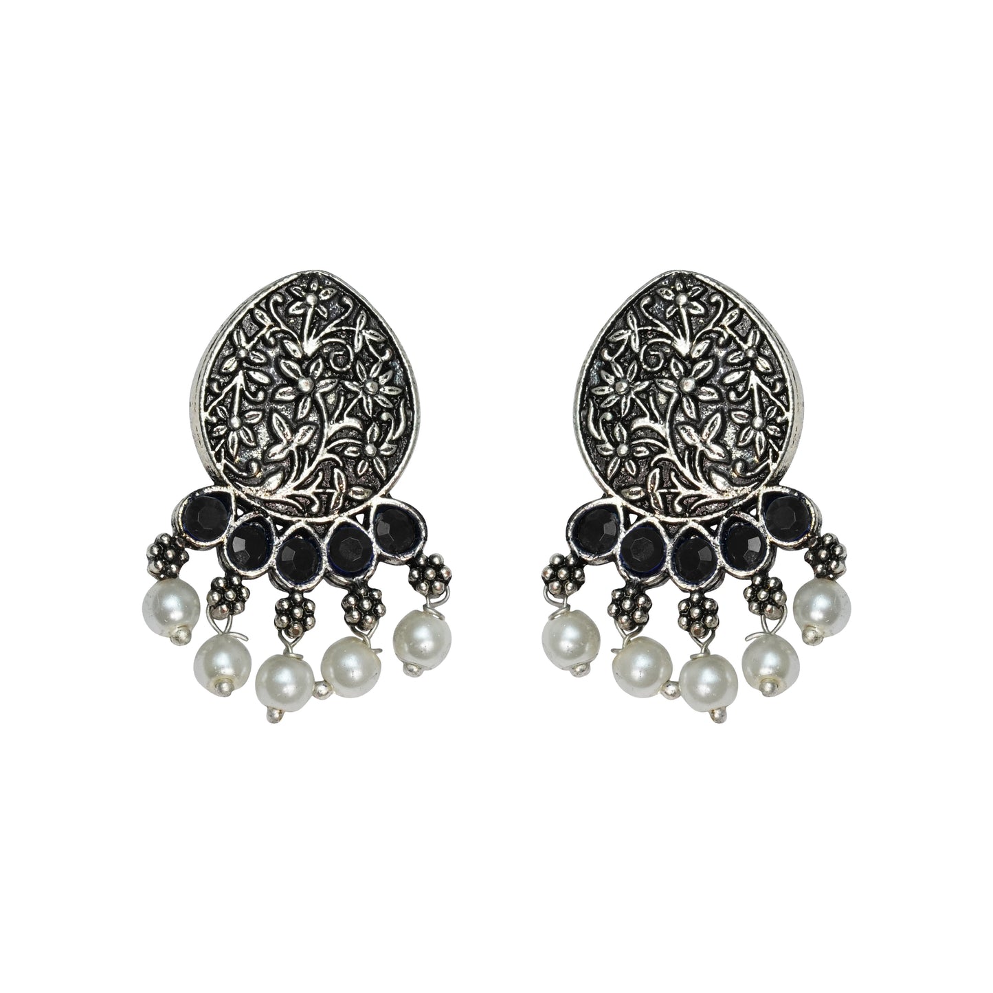 Zari carving drop stud earring (Black)
