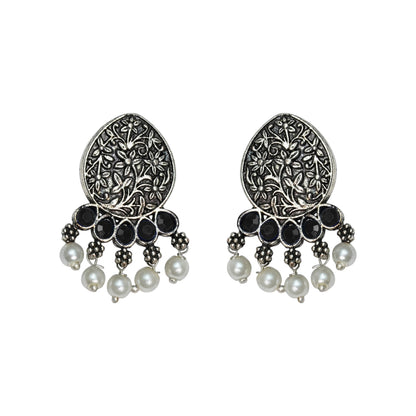 Zari carving drop stud earring (Black)