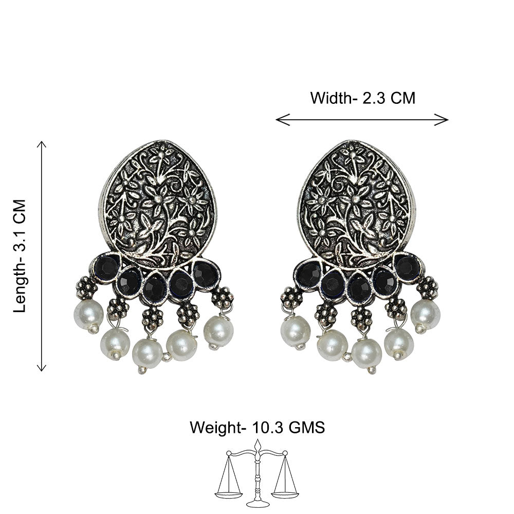 Zari carving drop stud earring (Black)