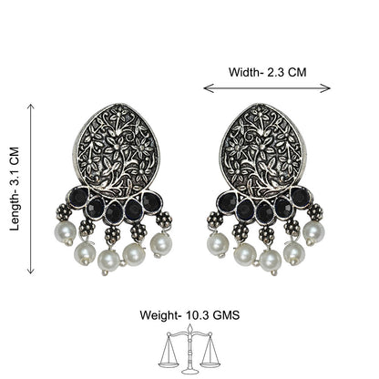 Zari carving drop stud earring (Black)
