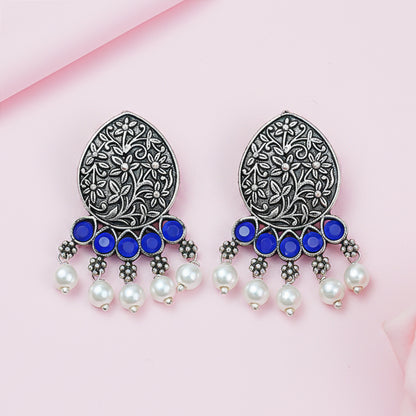 Zari carving drop stud earring (Blue)