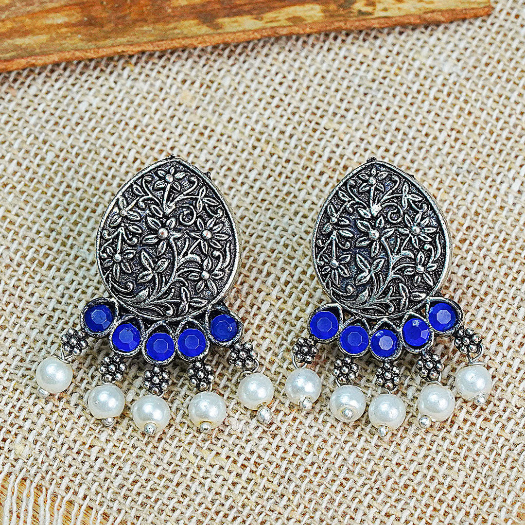 Zari carving drop stud earring (Blue)