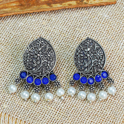 Zari carving drop stud earring (Blue)
