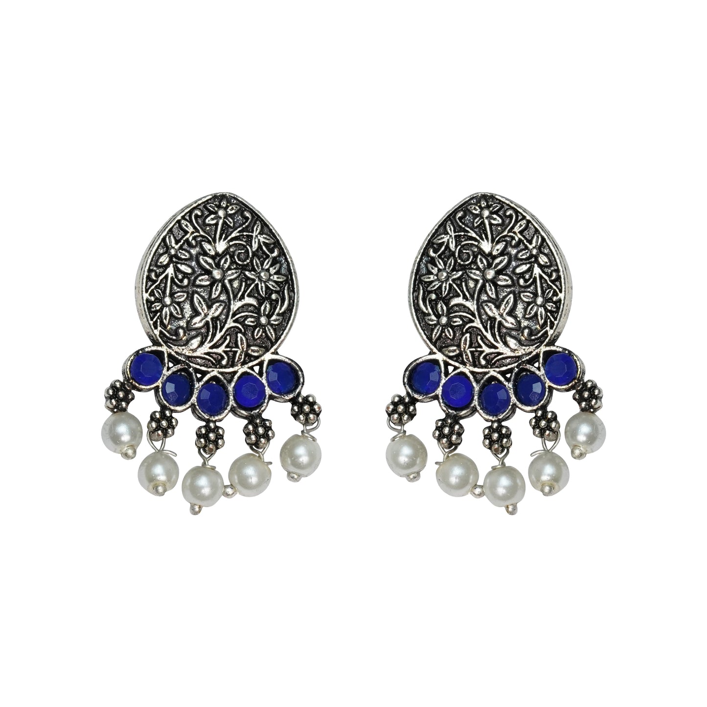 Zari carving drop stud earring (Blue)