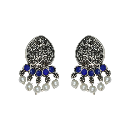Zari carving drop stud earring (Blue)