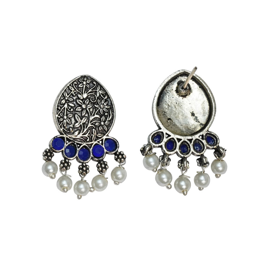 Zari carving drop stud earring (Blue)