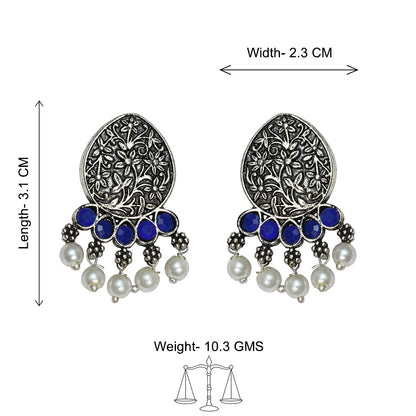 Zari carving drop stud earring (Blue)