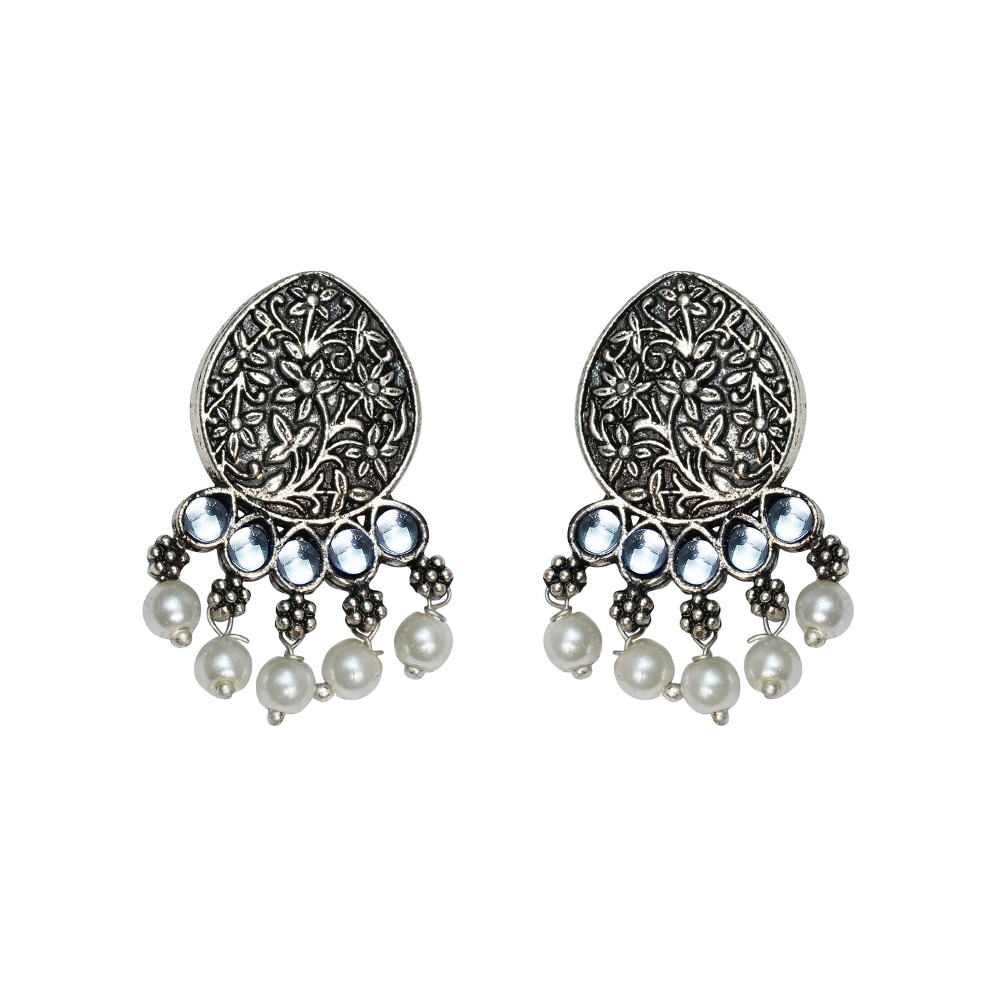 Zari carving drop stud earring (White)