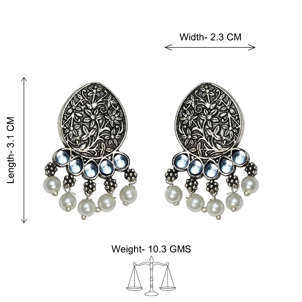 Zari carving drop stud earring (White)