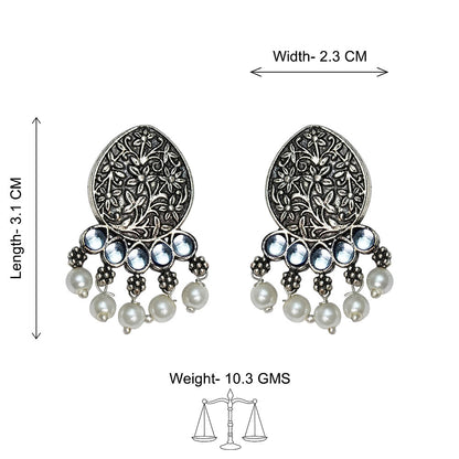 Zari carving drop stud earring (White)