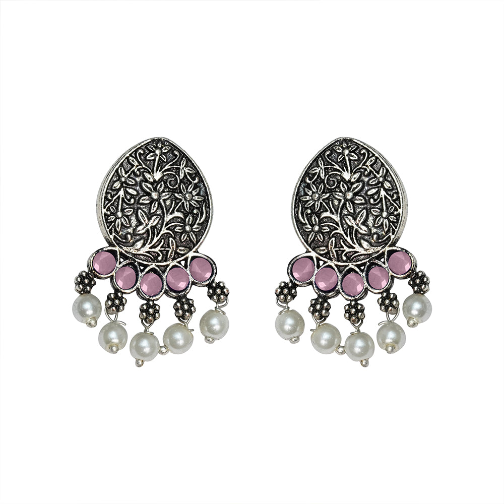 Zari carving drop stud earring (Baby Pink)