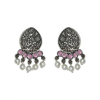 Zari carving drop stud earring (Baby Pink)