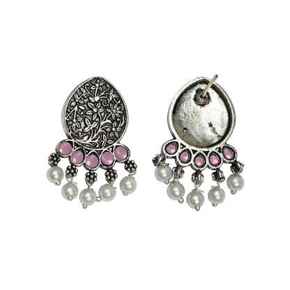 Zari carving drop stud earring (Baby Pink)