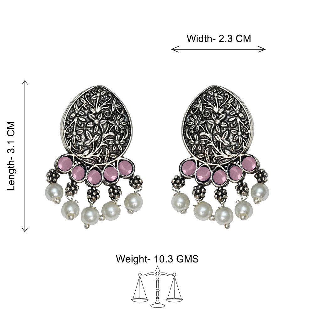 Zari carving drop stud earring (Baby Pink)