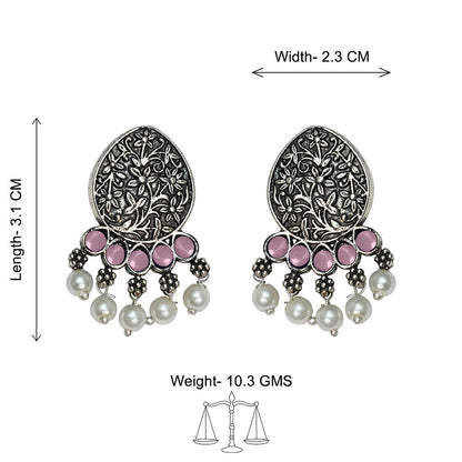 Zari carving drop stud earring (Baby Pink)
