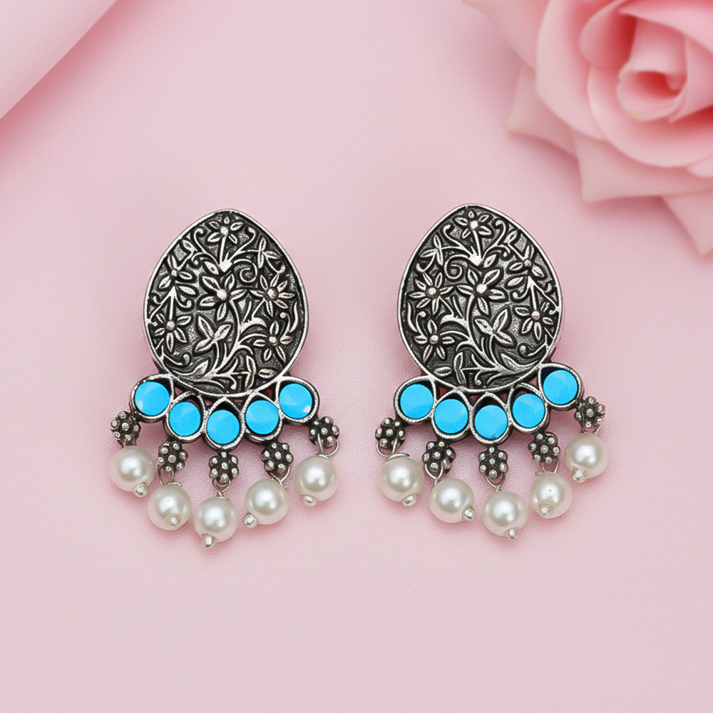 Zari carving drop stud earring (Sky Blue)