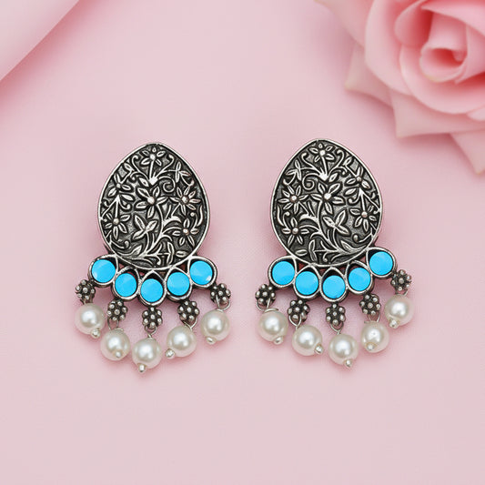 Zari carving drop stud earring (Sky Blue)