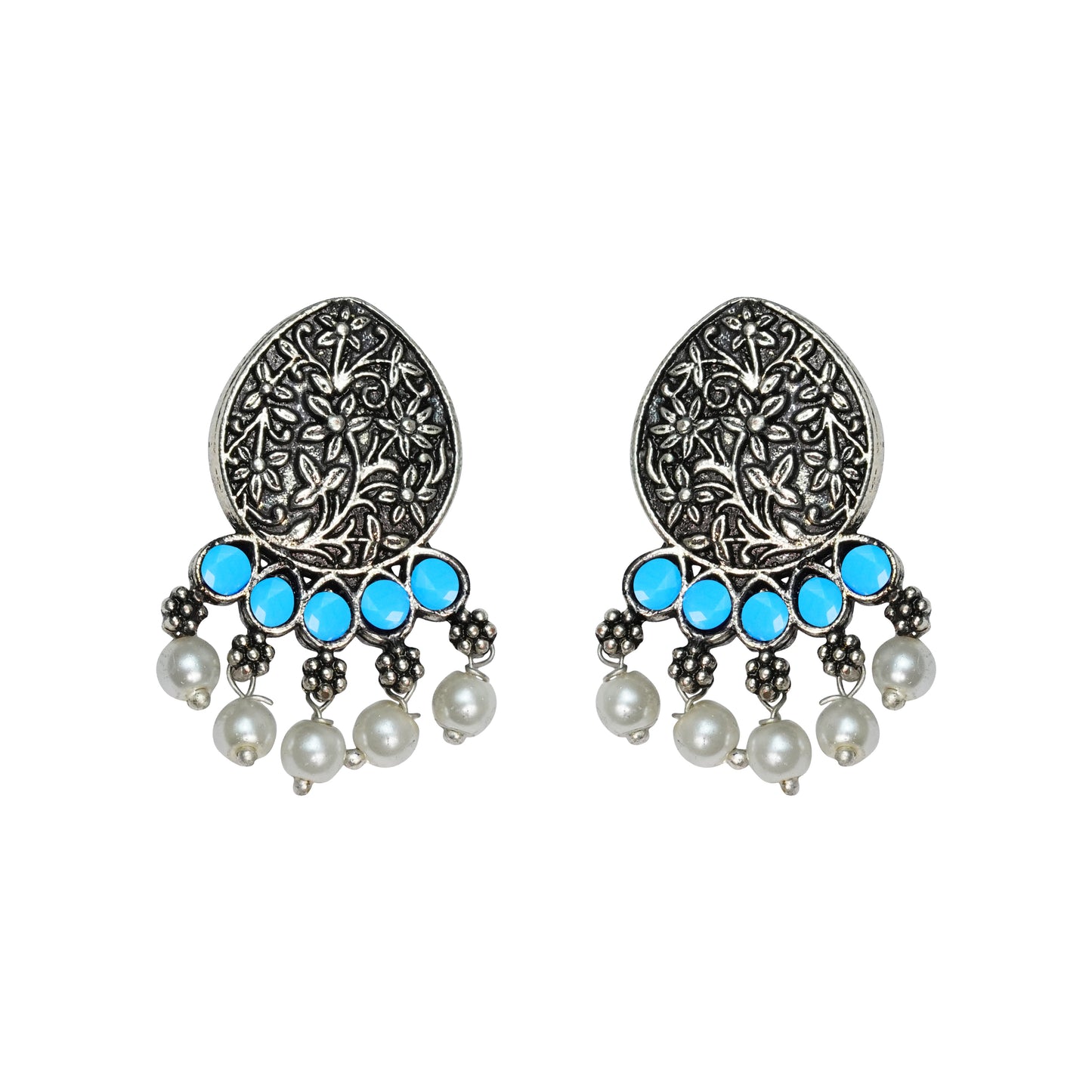 Zari carving drop stud earring (Sky Blue)